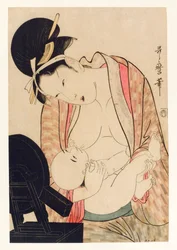 Mutter, die ihr Kind vor einem Spiegelstand stillt, ca. 1800-04